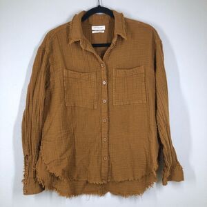 Urban Outfitters Luca Top Raw Hem Gauzy Button Down Long Sleeve Shirt Small